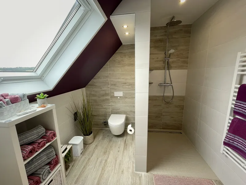 Badezimmer der Ferienwohnung Sofia mit Dachfenster